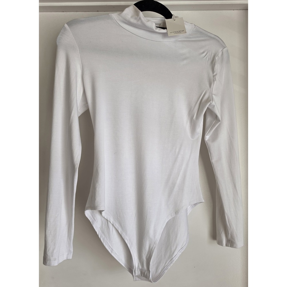 MANGOPOP Bodysuit Women M White Turtleneck Long Sleeve Solid Top NWT